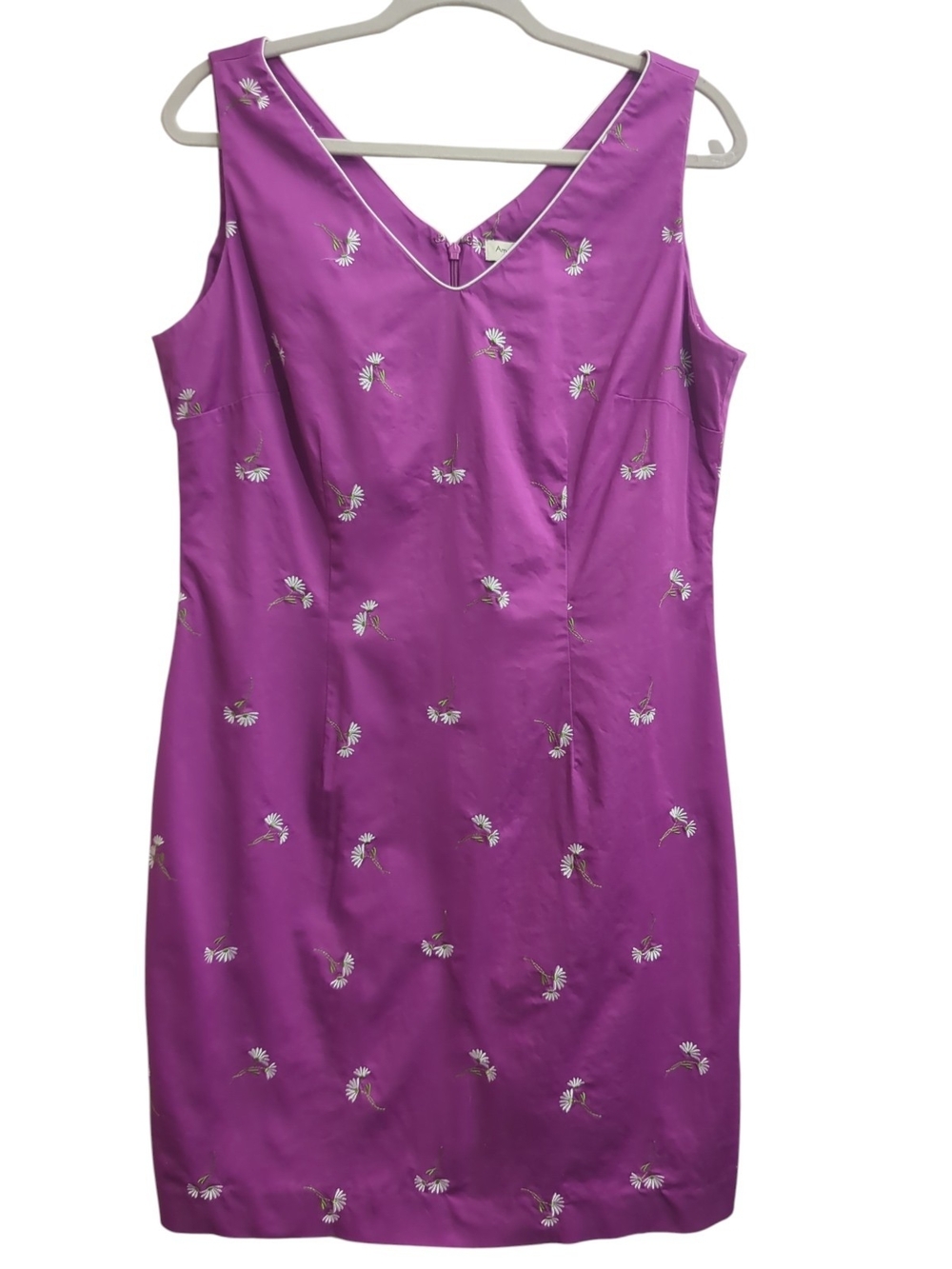 Amanda Smith Dress Sz 14 Purple Embroidered Daisy Sleeveless Sheath Midi Floral